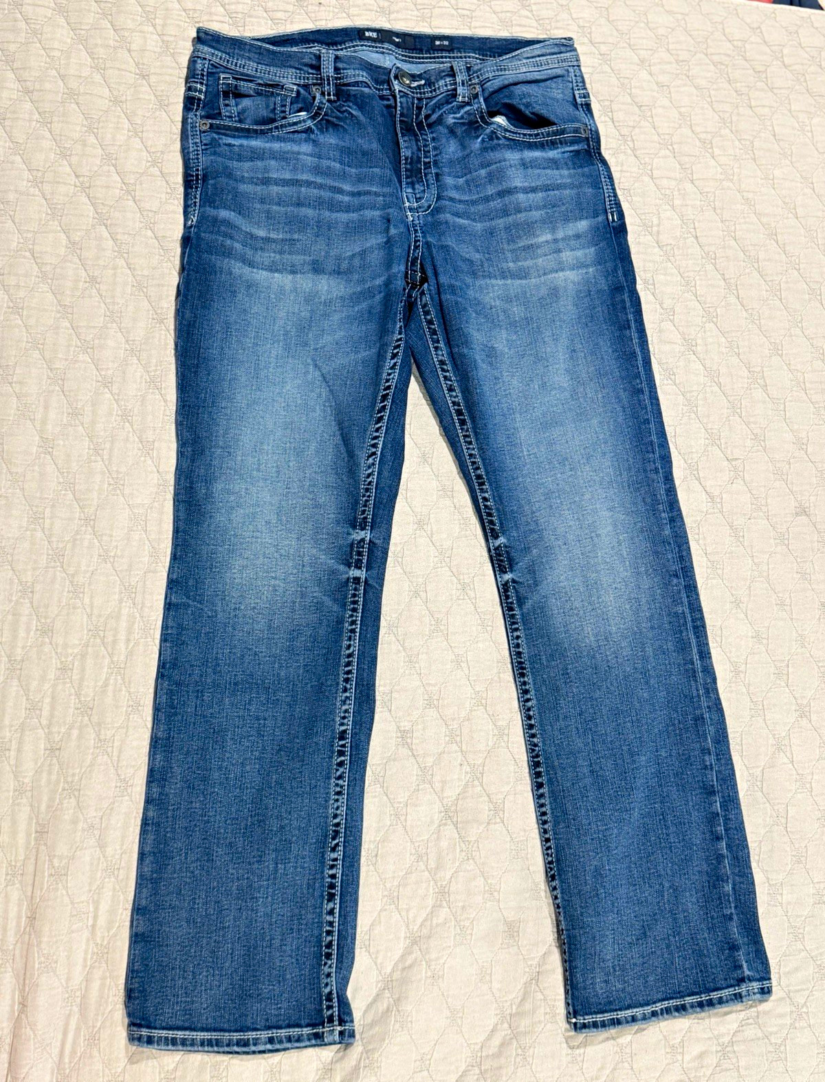 BKE Men\'s Blue Medium Wash Stretch Denim Jeans Slim Fit Straight 5-Pocket