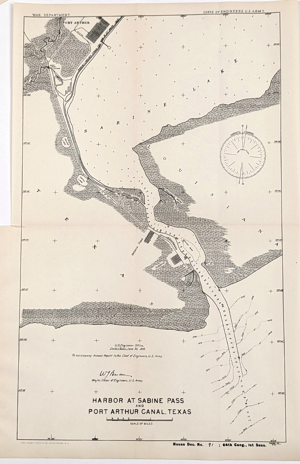 1915 SABINE PASS - PORT ARTHUR CANAL - TEXAS Map ORIGINAL - Nautical Canal 1915 SABINE PASS - PORT ARTHUR CANAL - TEXAS Map ORIGINAL - Nautical Canal