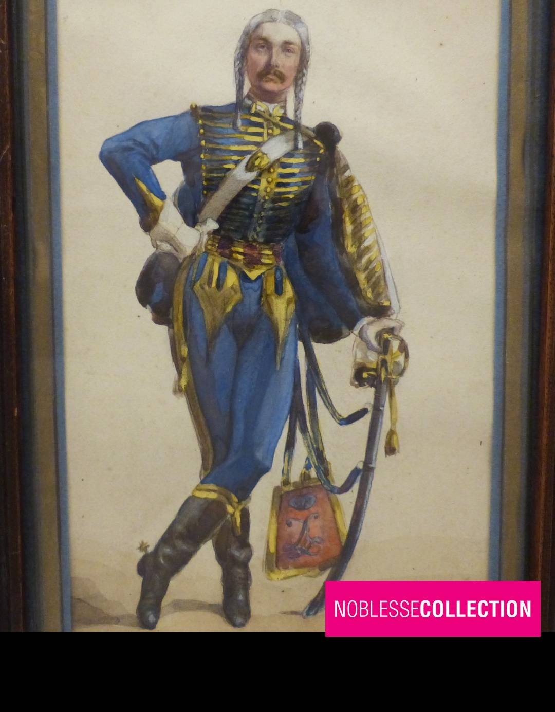 FRENCH SCHOOL 19th WATERCOLOR ON PAPER HUSSAR REVOLUTIONARY DIRECTOIRE PORTRAIT