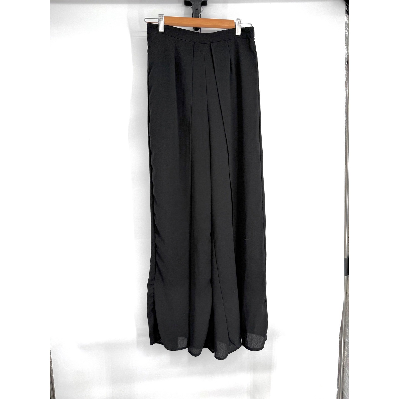 Favlux Fashion Black Wide Leg Palazzo Pants Pleated Front Side Slit Sz M