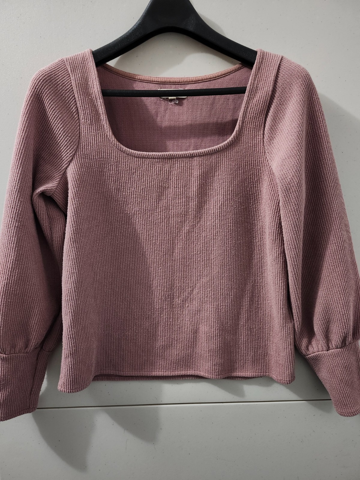 Madewell Top Womens M Mauve Ottoman Rib Square Boxy Texture Stretch Lagenlook