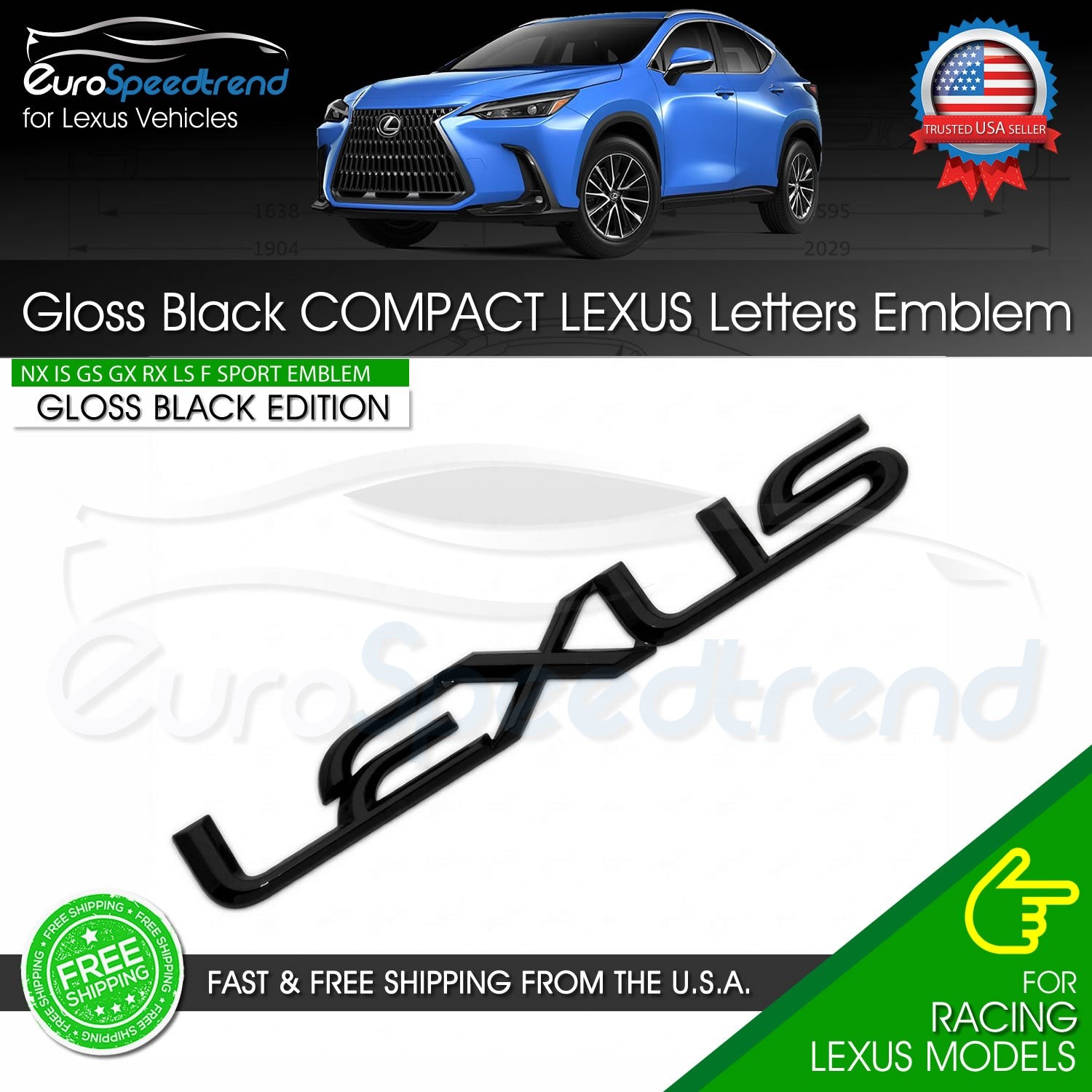 Scripted Lexus Letter For Lexus Compact Gloss Black Emblem Trunk Lid Badge 3D