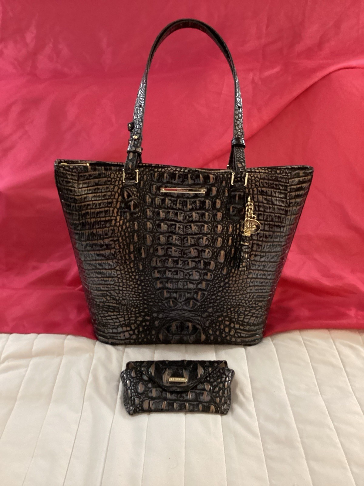 Brahmin Medium Asher Tote , Agate Melbourne Croc Embossed Leather , New READ