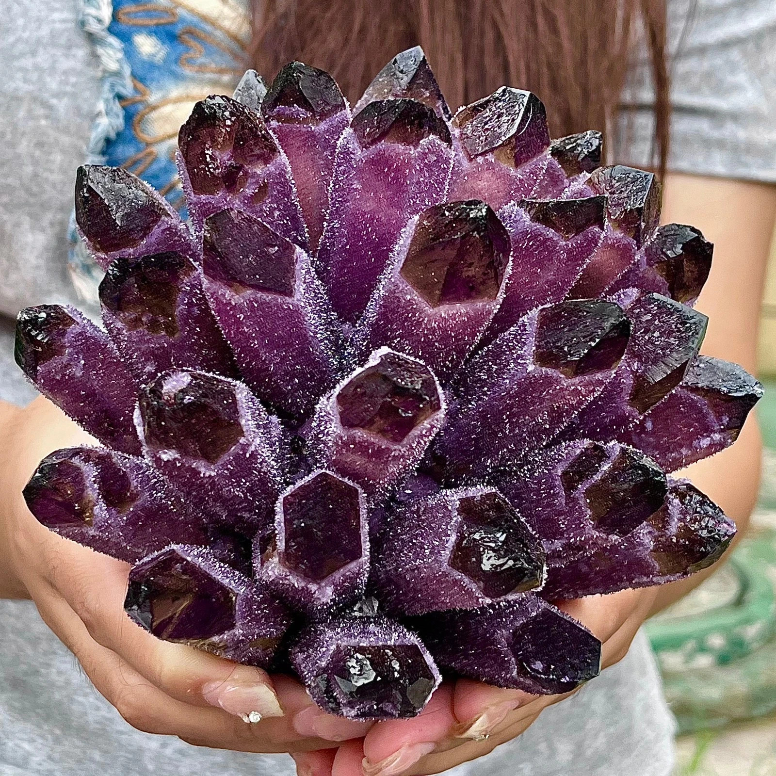 2.2lb Natural Dark Purple Phantom Cluster Titanium Geode Quartz Crystal Ornament 2.2lb Natural Dark Purple Phantom Cluster Titanium Geode Quartz Crystal Ornament