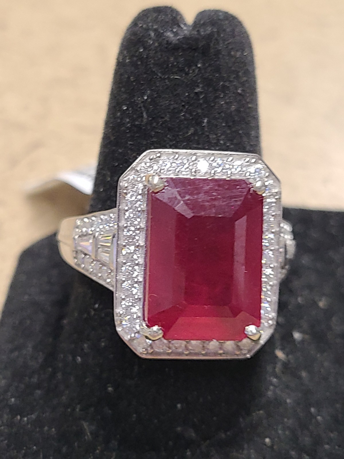D\'Joy Premium Niassa Ruby (FF) and Moissanite 12.20 ctw Royal Frame Ring in Rhod D\'Joy Premium Niassa Ruby (FF) and Moissanite 12.20 ctw Royal Frame Ring in Rhod