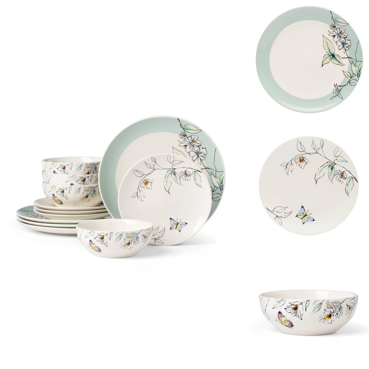 Oneida Botanica Porcelain 12-Piece Dinnerware Set for 4