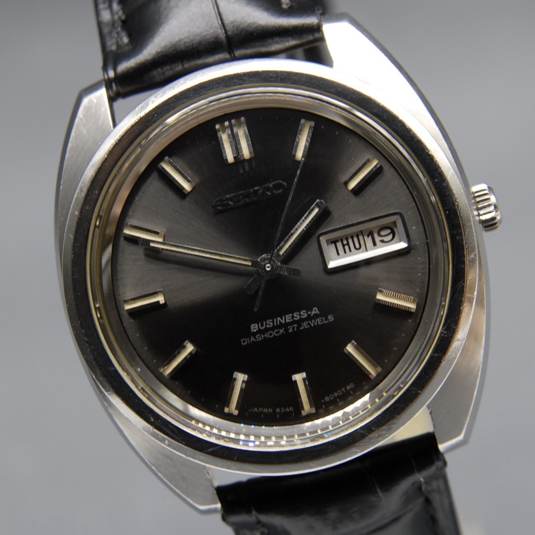 Overhauled [N MINT] Vintage SEIKO Business-A 8346-8040 37mm Black AT Men\'s Watch