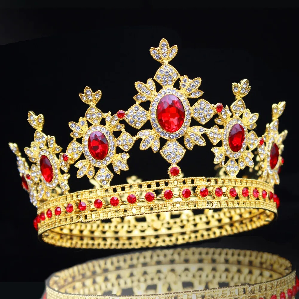 Luxury Gold Tiara - King Crown - Full Round Crystal Rhinestone Luxury Gold Tiara - King Crown - Full Round Crystal Rhinestone