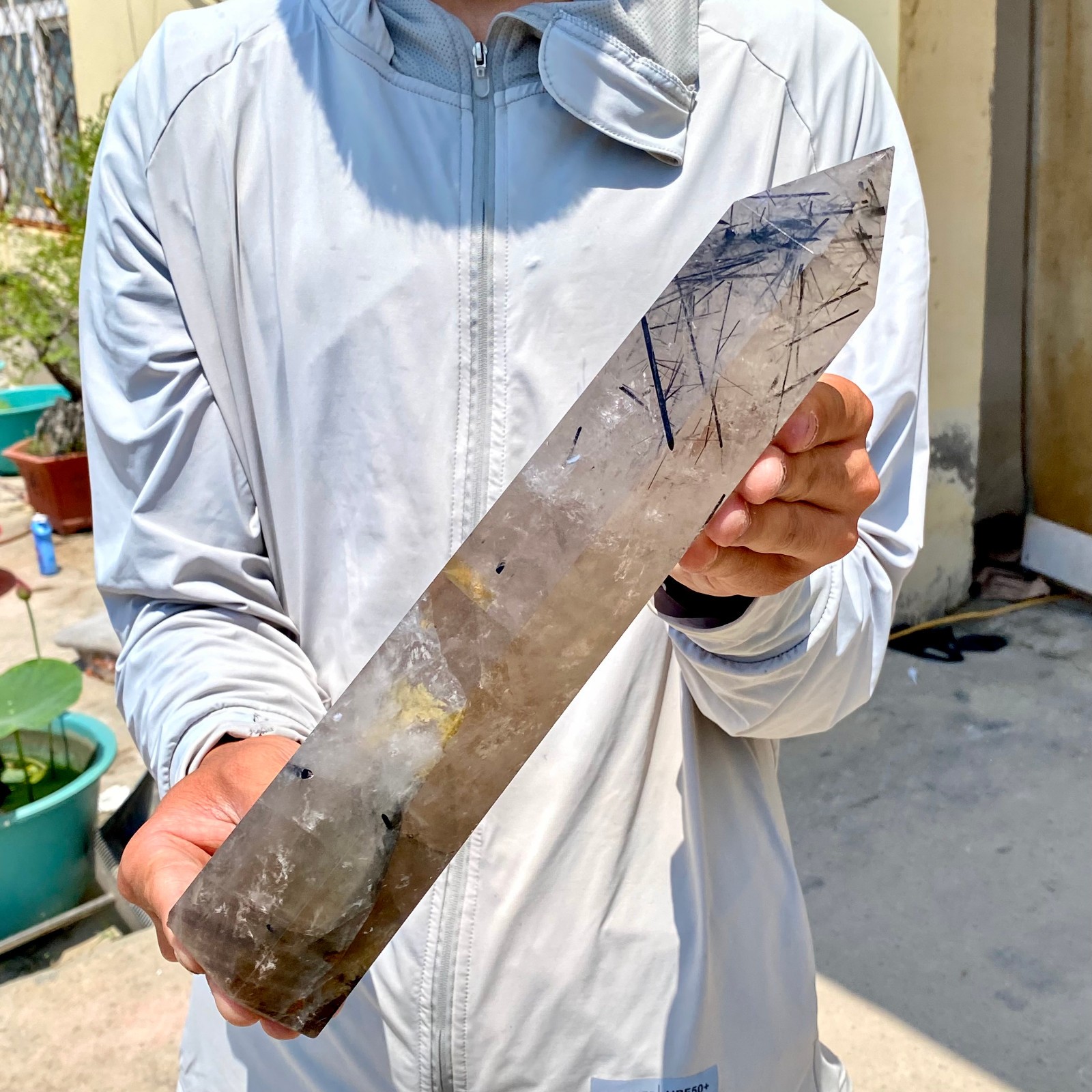 4.6LB Natural black hair crystal, white crystal pillar, quartz crystal