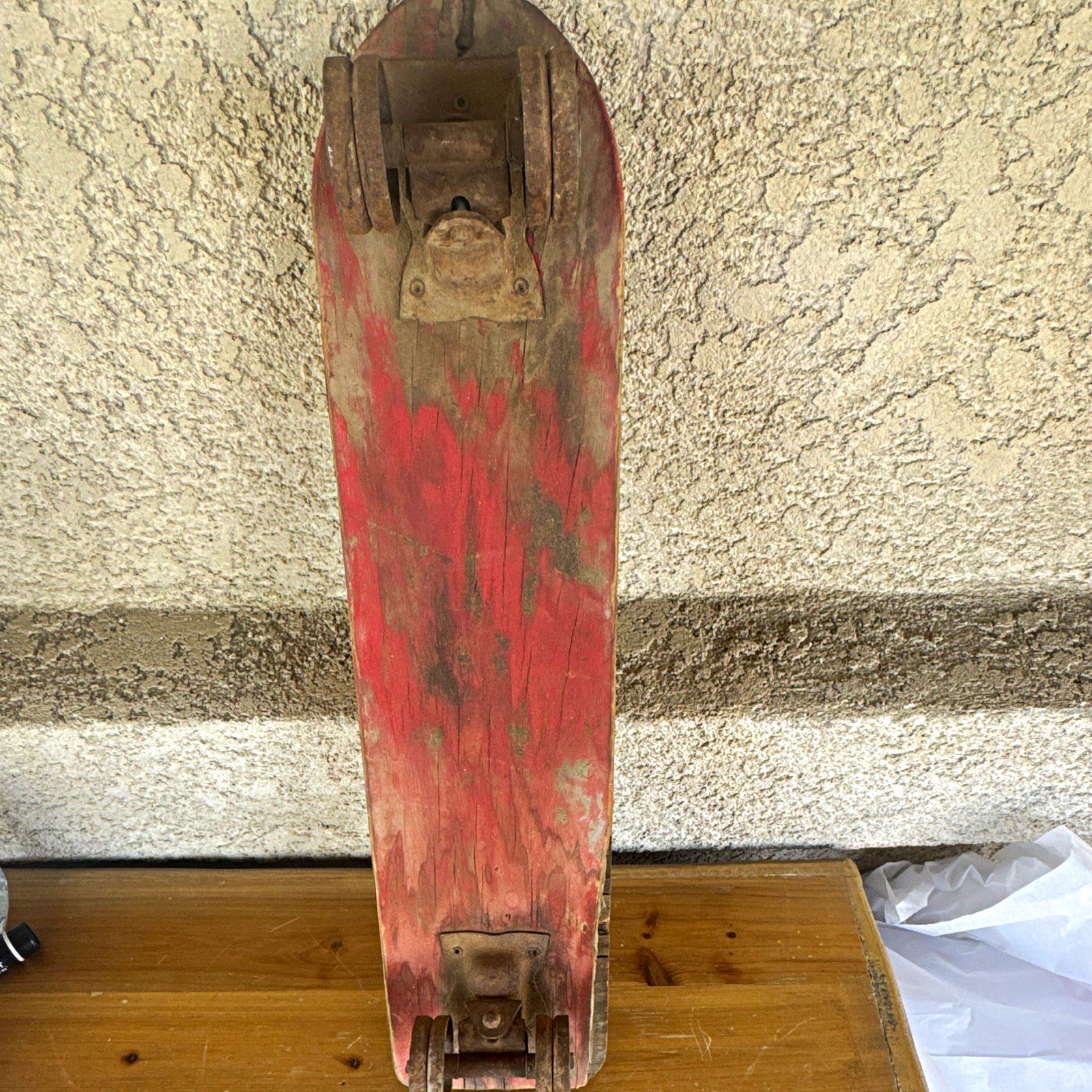 Vintage barn find 1950s hand made Skateboard Red Metal Trucks & Wheels