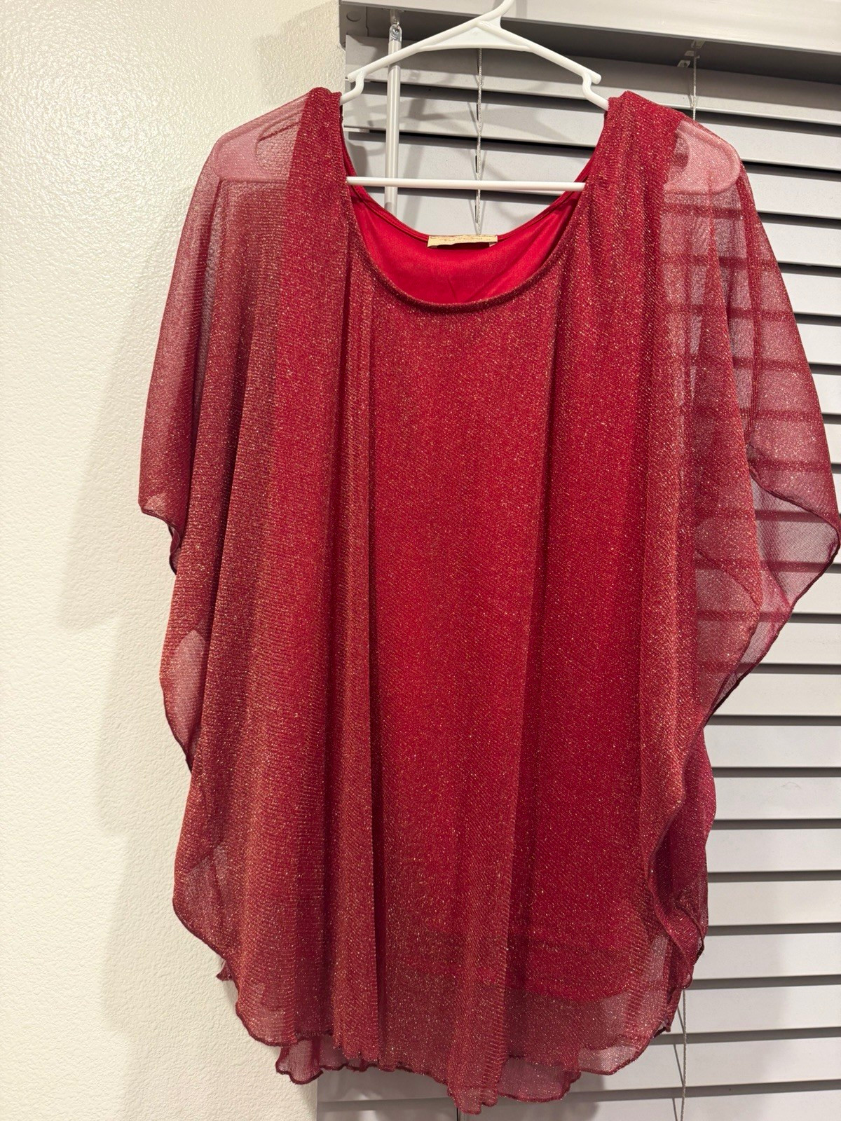 Front of Closet Women’s Plus 2X Red Sheer Glitter Mesh Scoop Neck Blouse Front of Closet Women’s Plus 2X Red Sheer Glitter Mesh Scoop Neck Blouse