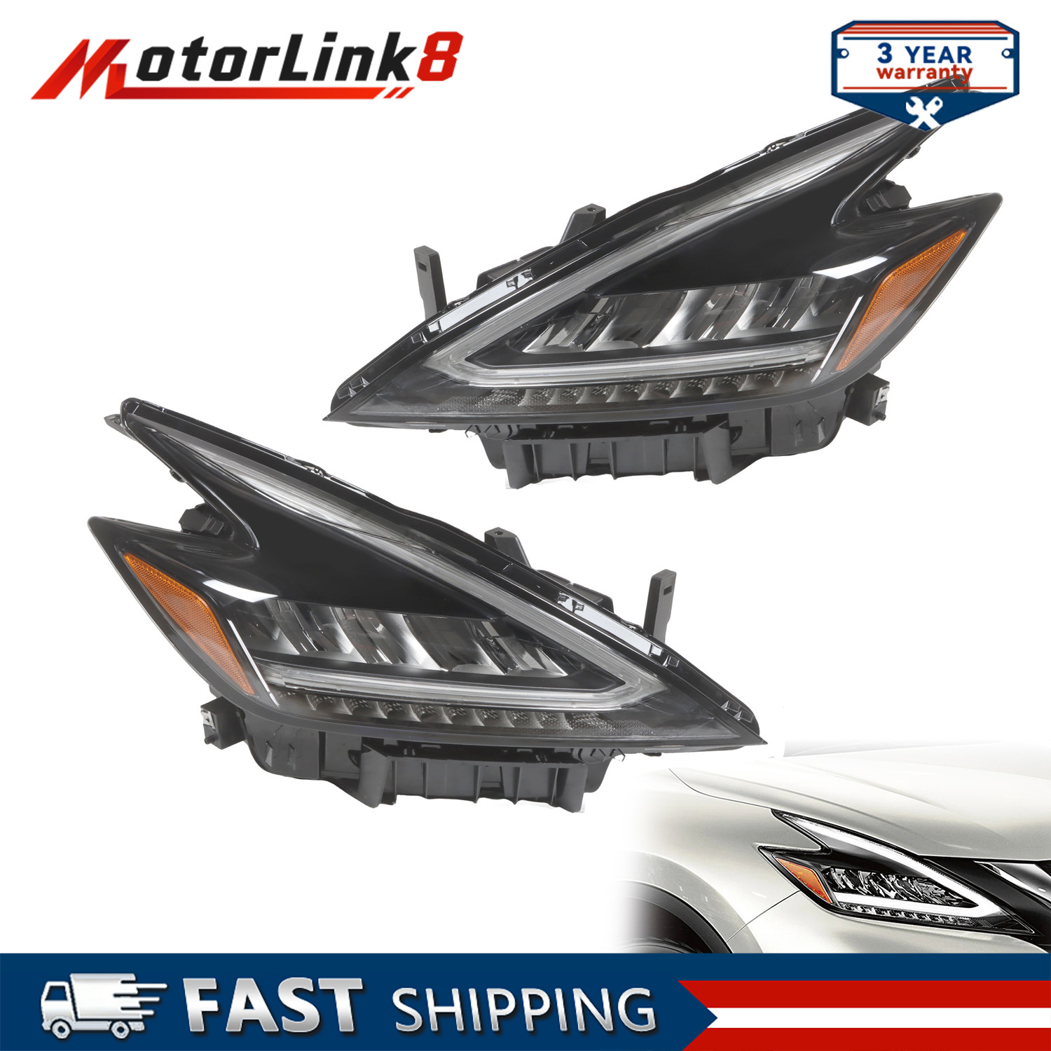 Black Housing LED Headlights Pair Left Right For 2022-2023 Nissan Murano
