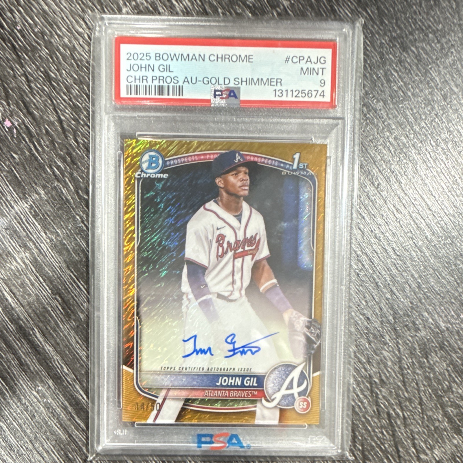 Topps 2025 Bowman Chrome John Gil Atlanta Braves #CPA-JG RC Auto /50 PSA 9