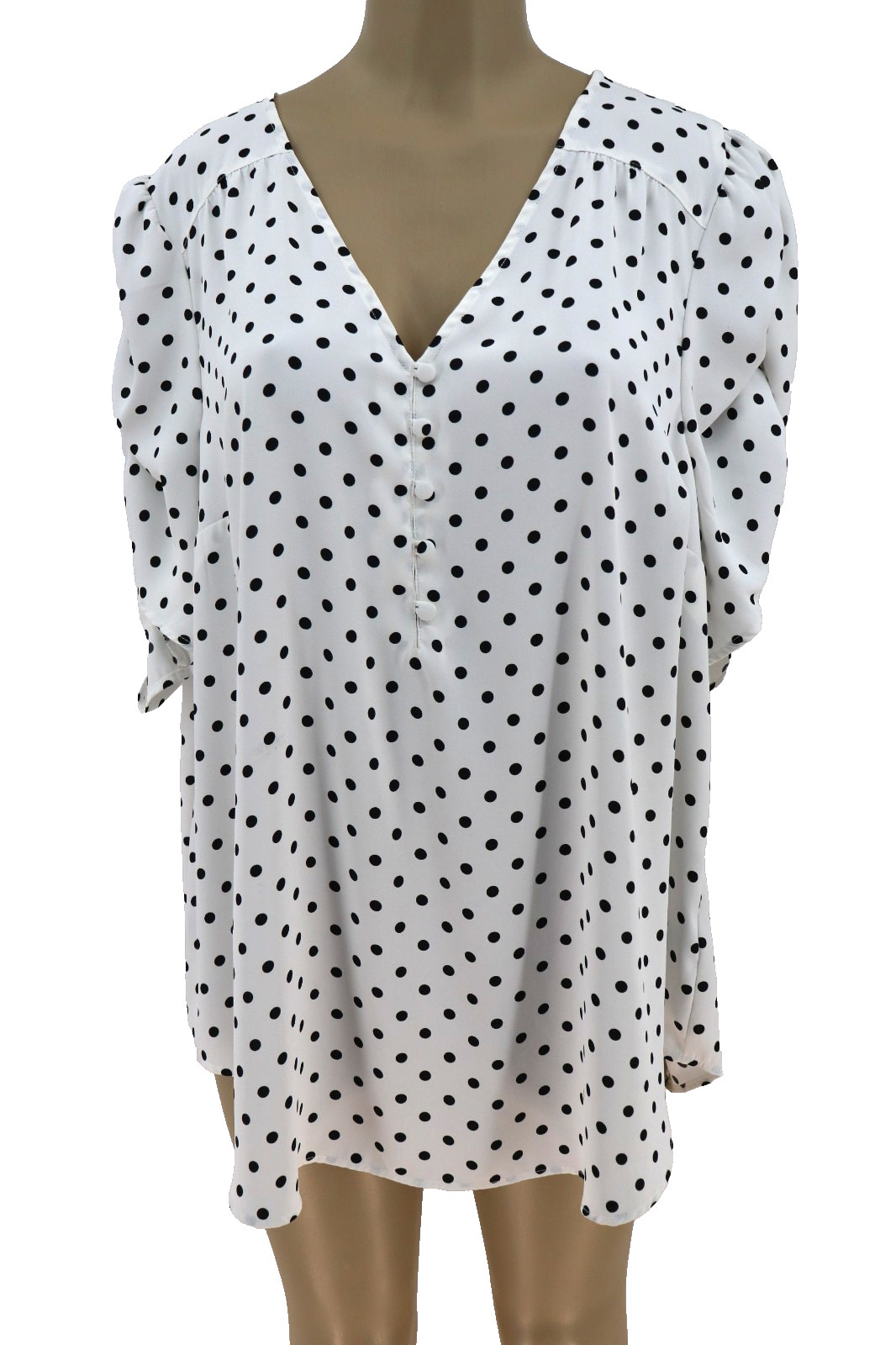 Torrid Harper Georgette Top Womens Sz 3X White Polka Dot Ruched Short Sleeve New Torrid Harper Georgette Top Womens Sz 3X White Polka Dot Ruched Short Sleeve New
