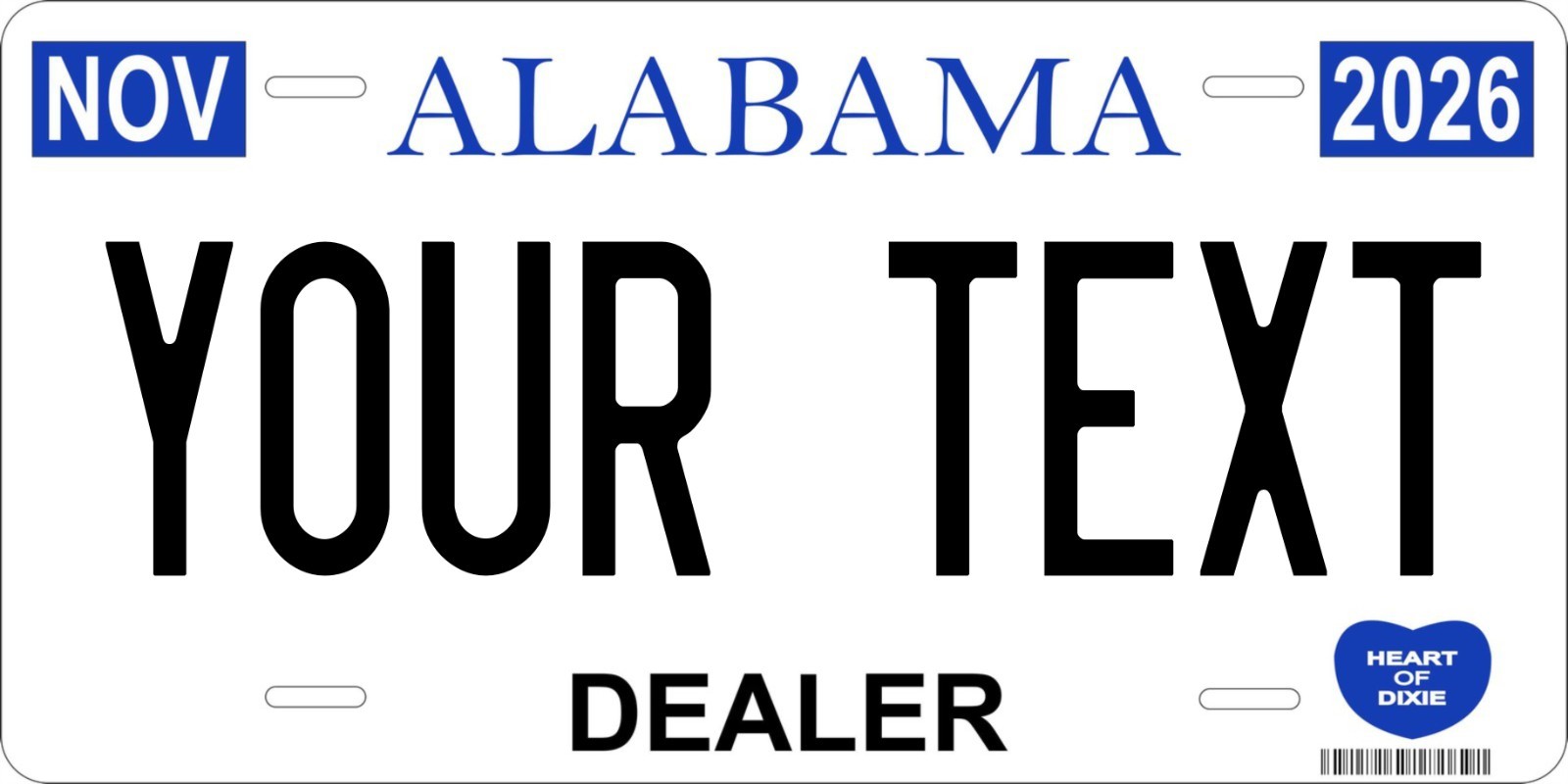 Custom Novelty Alabama Dealer Plate- Personalized Auto size