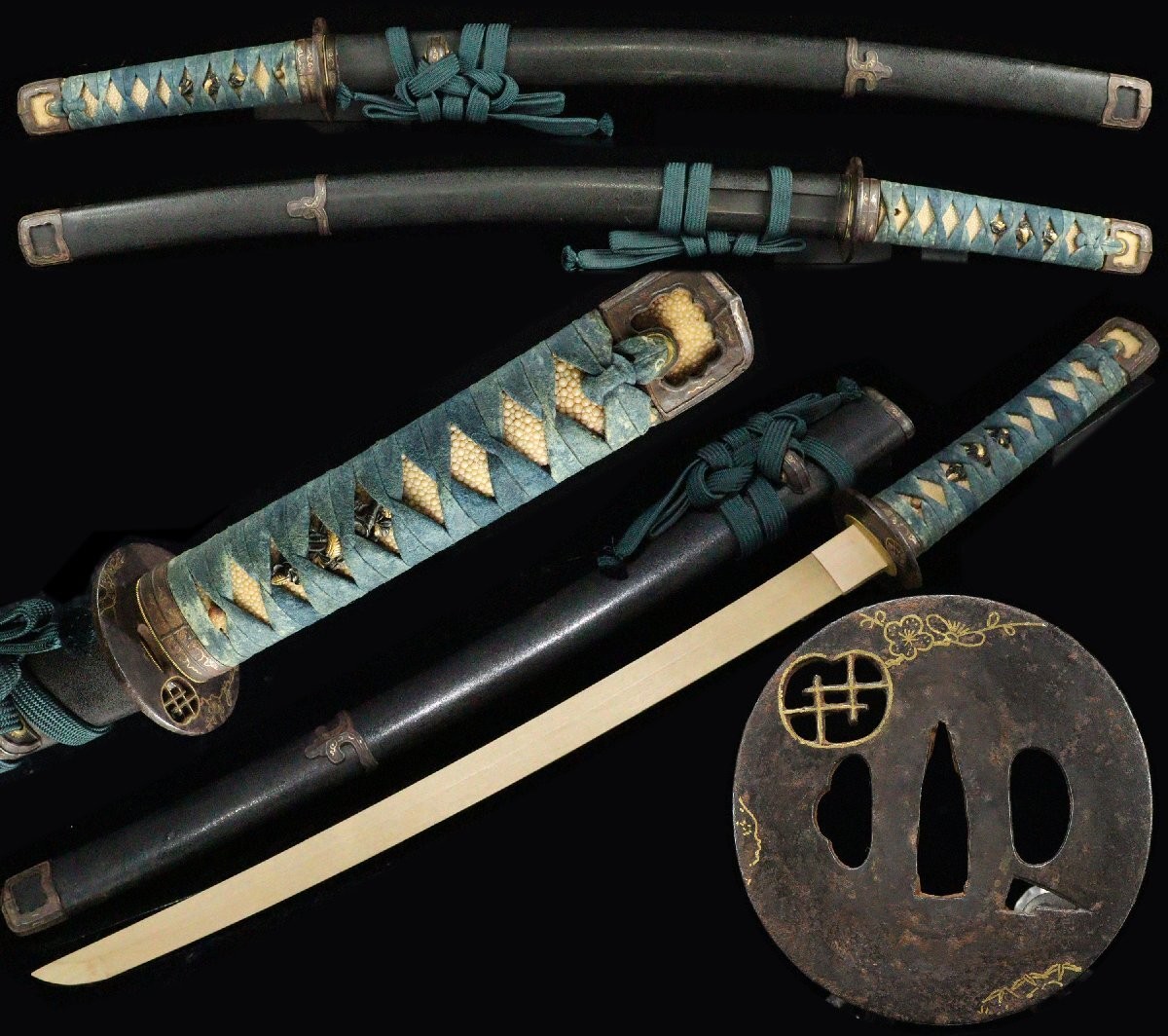 Japanese Higo Koshirae – Half‑Tachi Mounting with Inlaid Fittings & Wooden Blade