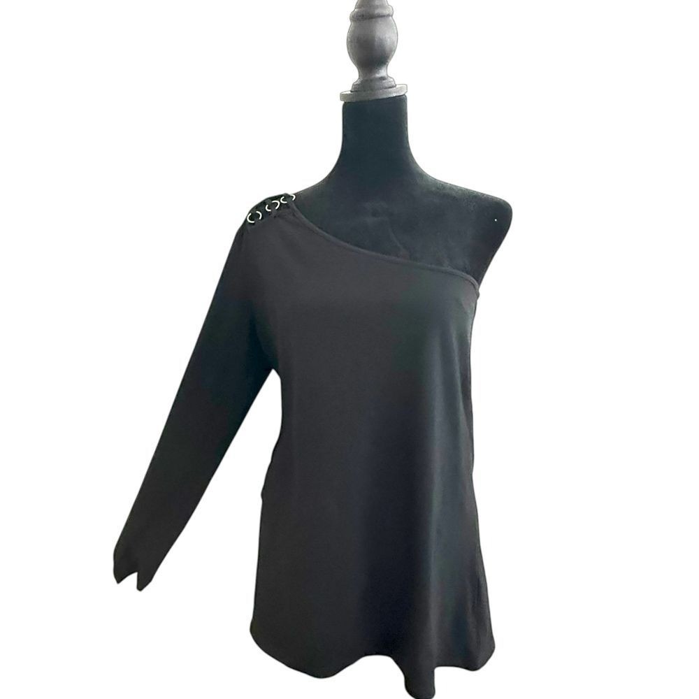 Torrid Black One Shoulder Top Foxy Knit Cold Shoulder Stretch Size L Chain NEW
