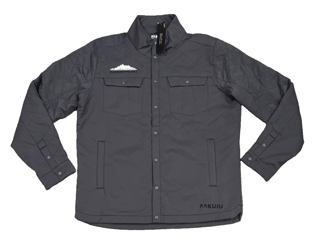 NEW KUIU Base Camp Jacket Mens XL Gray Quilted Insulated Snap Front Logo
