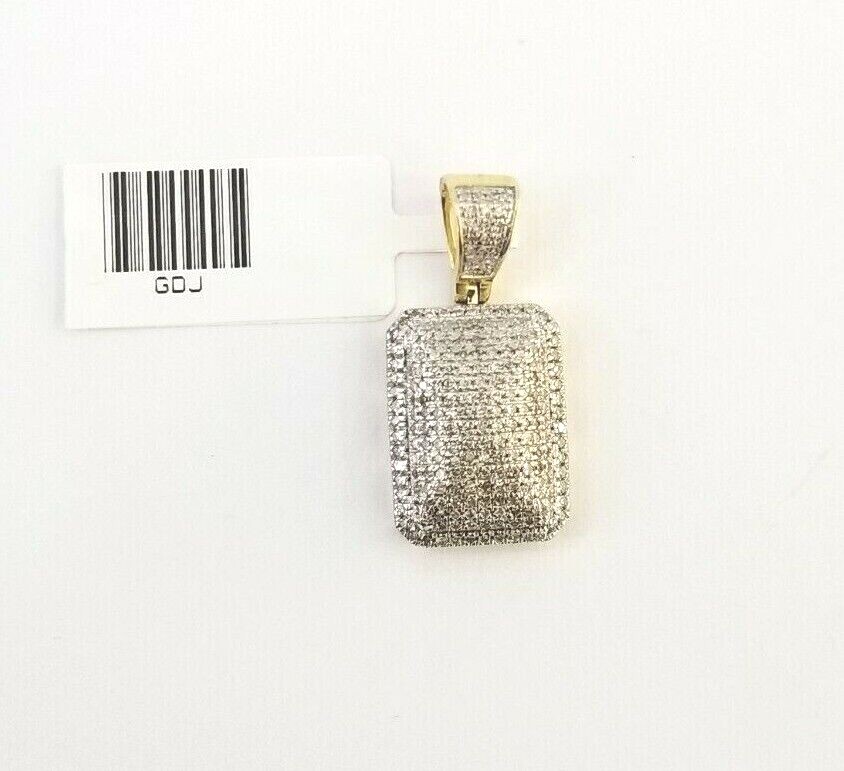 10K Yellow Gold Natural Diamond Pillow Charm Square 3D Dome Pendent