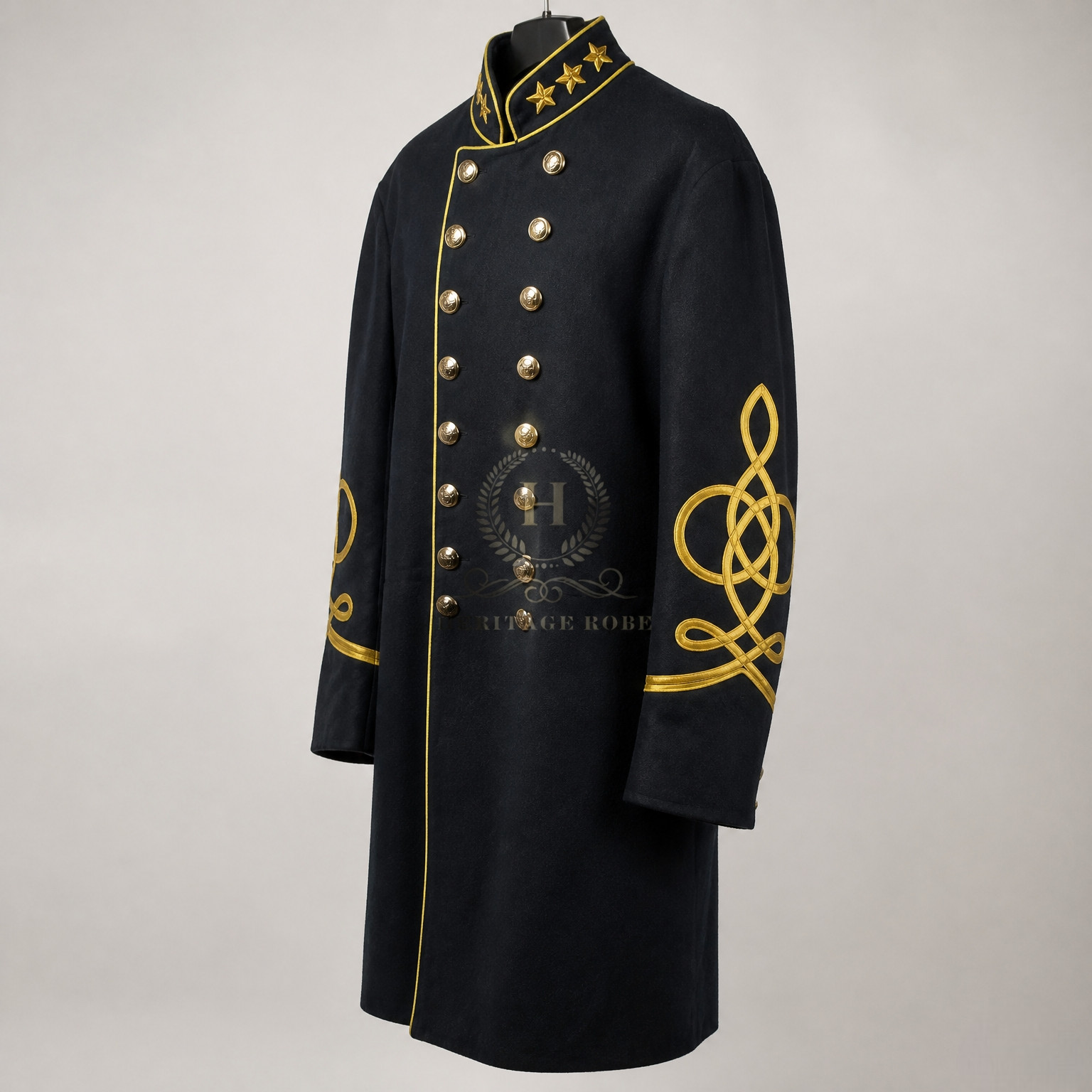 US Civil War Repro Confederate General Frock Coat Yellow Piping Stars All Sizes