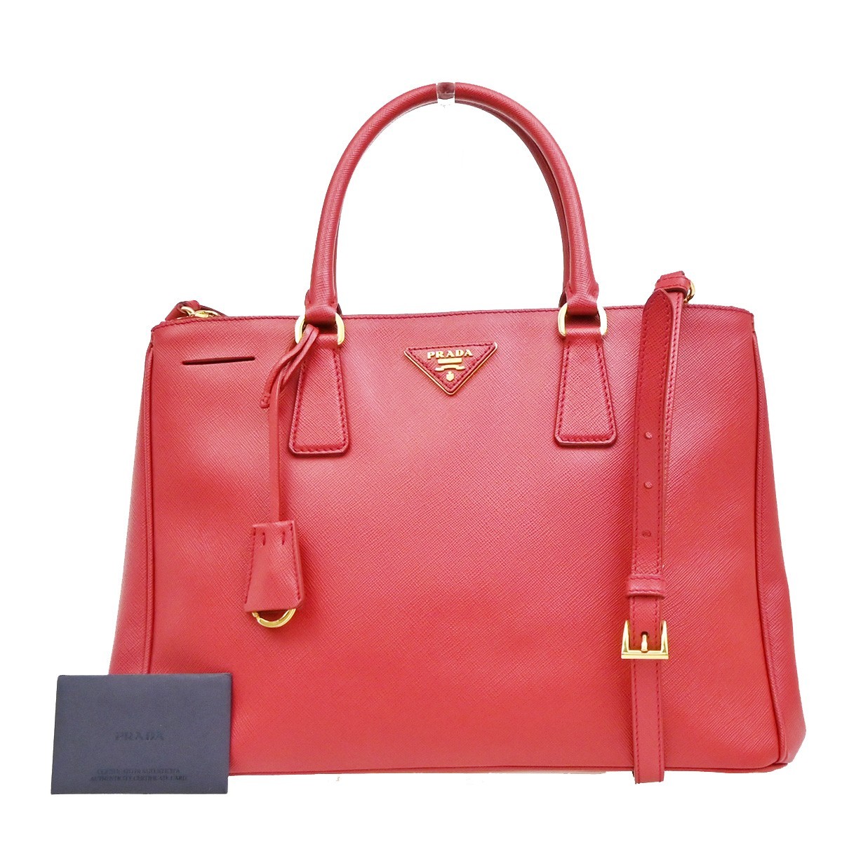 PRADA Galleria 2way Shoulder Hand Bag Saffiano Leather Red GHW Italy 96MA882
