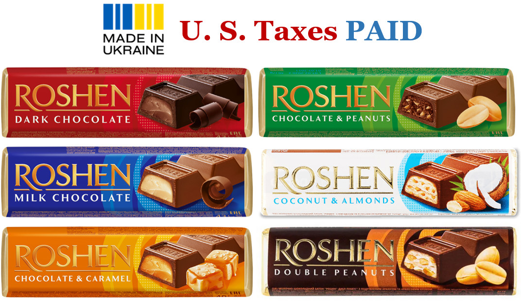 6 Pack Roshen Mix Chocolate Bars Variety Pack Assorted Flavors Ukrainian Sweets