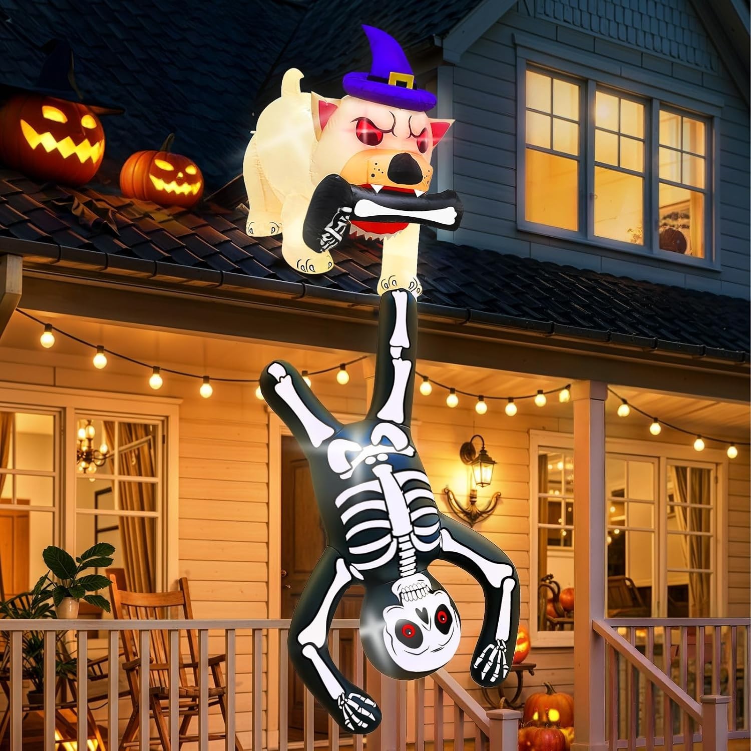 8FT Halloween Inflatable Skeleton Dog LED Outdoor Yard Lawn Decoration