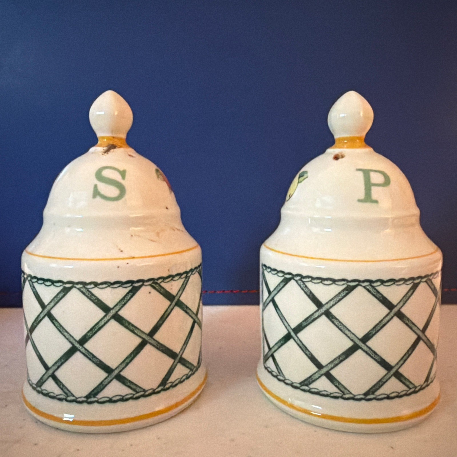 Villeroy & Boch Basket Salt & Pepper Shakers Set Germany Porcelain w/Stoppers