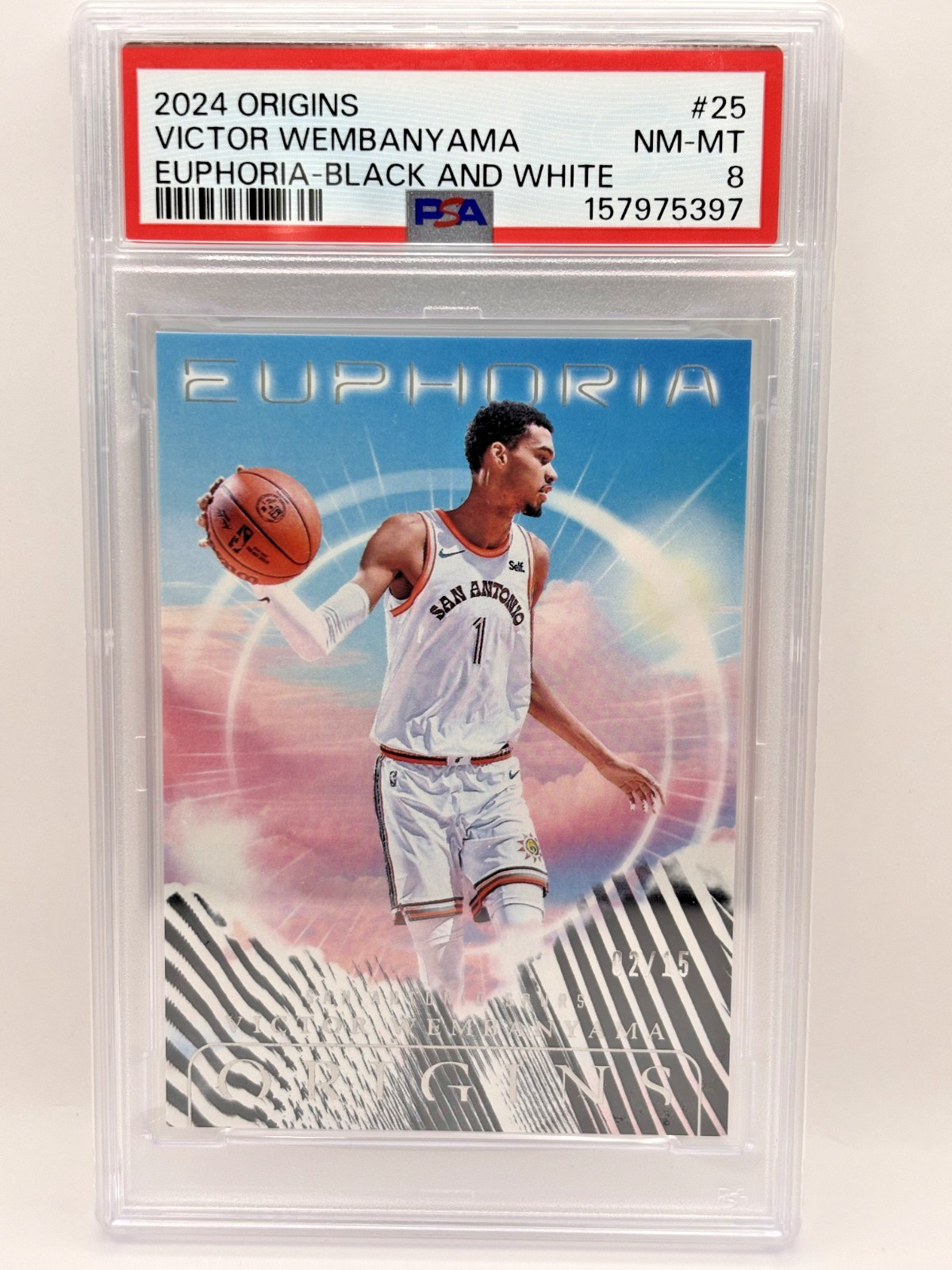 Victor Wembanyama Panini 2024 Origins Euphoria Black and White /15 - #25 PSA 8