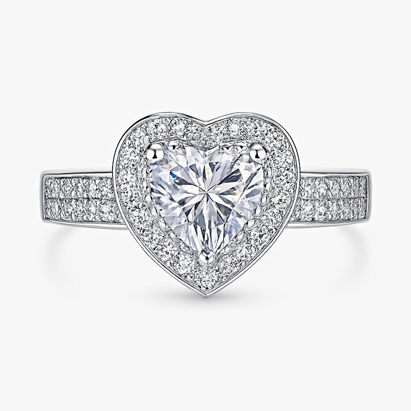 1.52 CTW Heart Cut Moissanite Halo Ring in 925 Sterling Silver Size 7