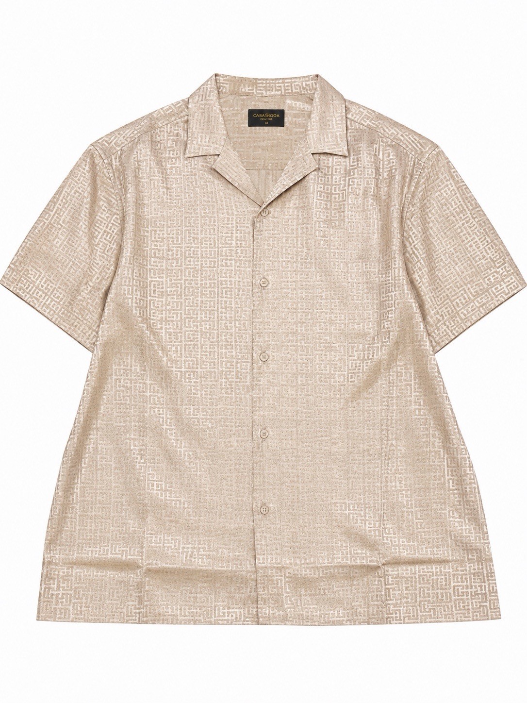 Casa Moda Men’s Beige Satin Greek Key Button-Up Shirt Size Medium New Tags Casa Moda Men’s Beige Satin Greek Key Button-Up Shirt Size Medium New Tags