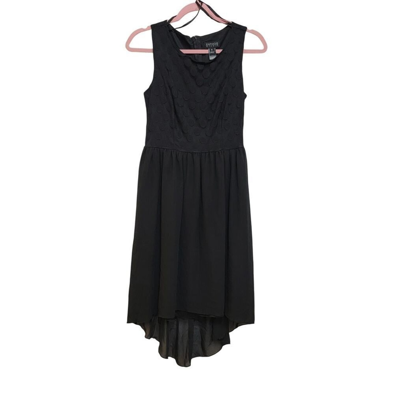 En Focus Swiss Dot High Low Dress Black Size 6 Dark Coquette