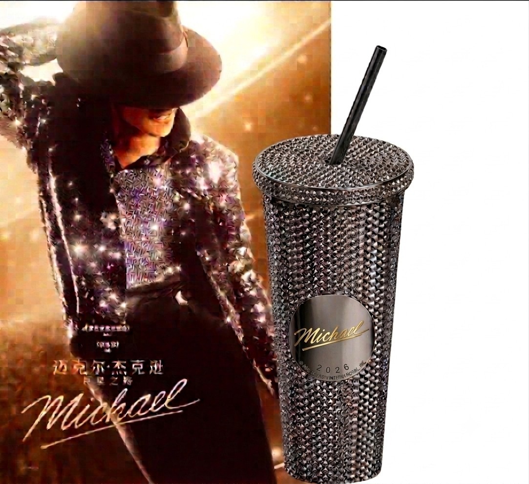  Michael J  👑 King of Pop Black Bling Studded 20oz Tumbler Cup ..20oz