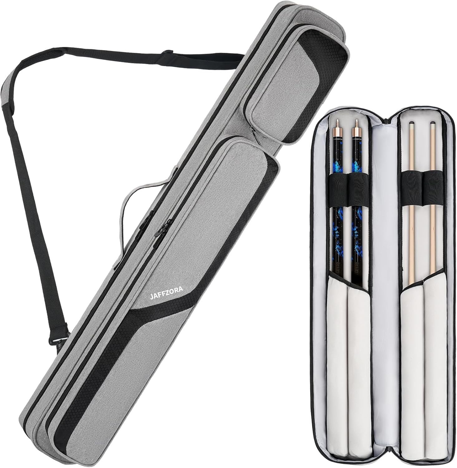Jaffzora Pool Cue Case, Pool Stick Carrying Case Holds Butts and Shafts, Bill