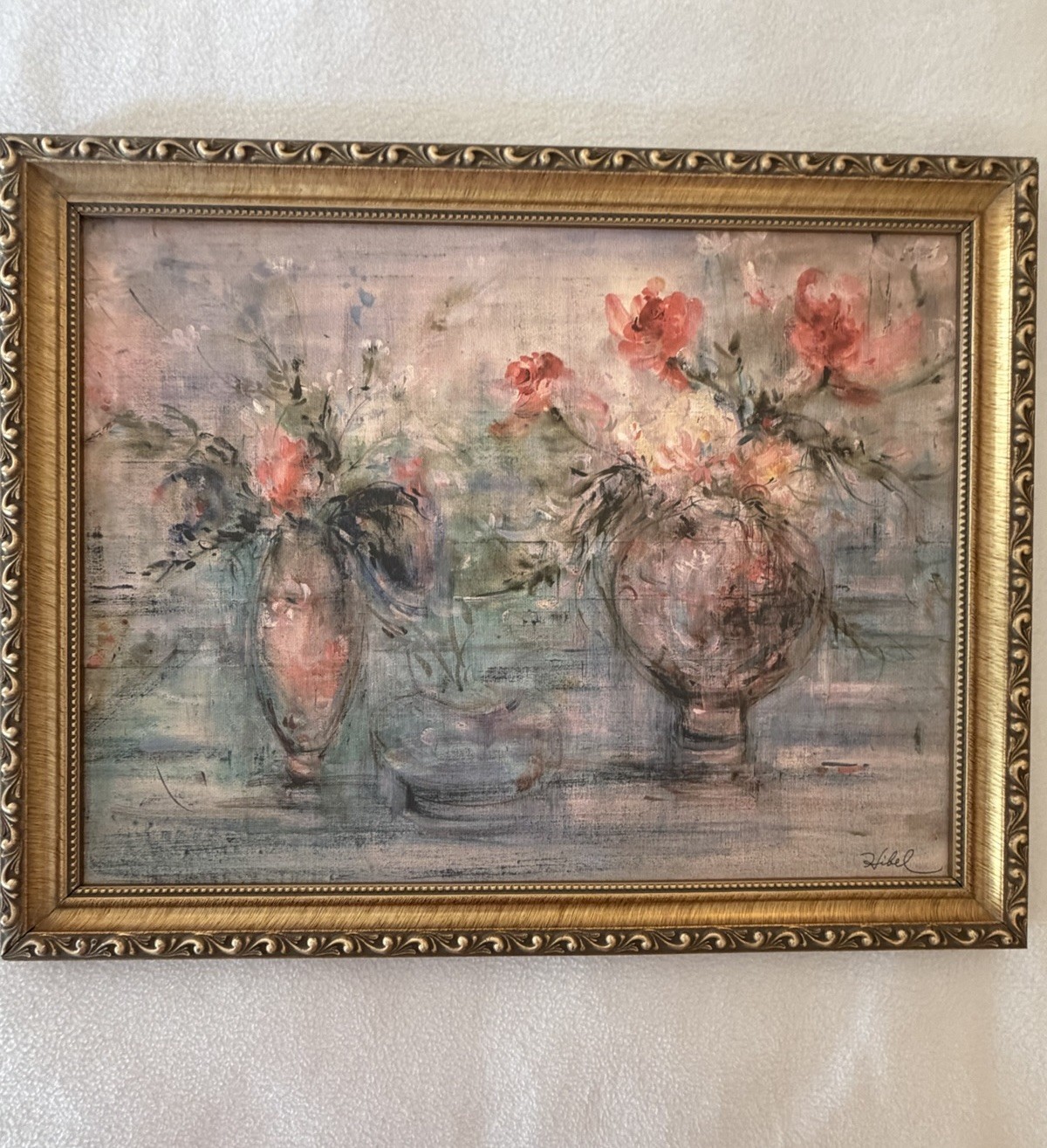 Edna Hibel Flowers in Vase Numbered Canvas Print in frame.