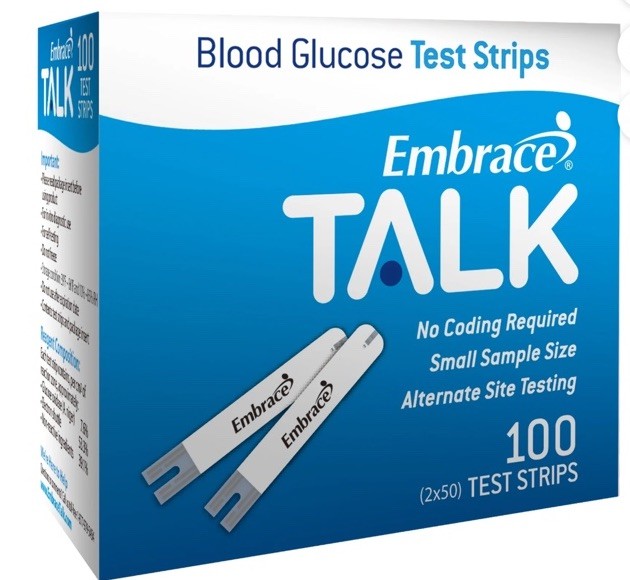 Embrace Talk Blood Glucose Test Strips 100 Count (100 Total) New Omnis 11/27 Embrace Talk Blood Glucose Test Strips 100 Count (100 Total) New Omnis 11/27