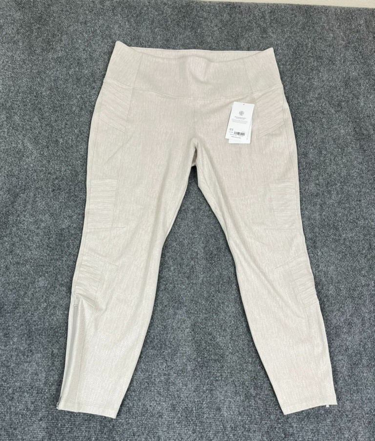 NWT Athleta Delancey Textured Moto Tight Pants Womens Beige Tapered Leg Size 1X