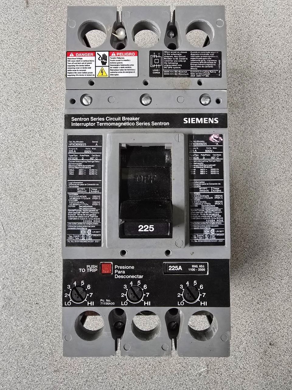 Siemens HFXD63B225 225A Circuit Breaker Siemens HFXD63B225 225A Circuit Breaker