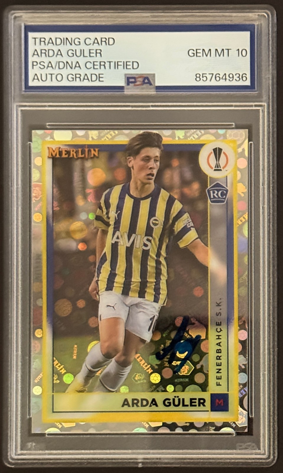 2022-23 Topps Merlin UCC Arda Guler RC Vintage Fractor #43 PSA AUTH AUTO 10