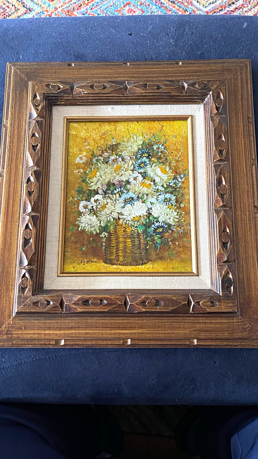 Vintage Signed Impasto Oil Painting Flower Basket Still Life Ornate Carved Frame Vintage Signed Impasto Oil Painting Flower Basket Still Life Ornate Carved Frame