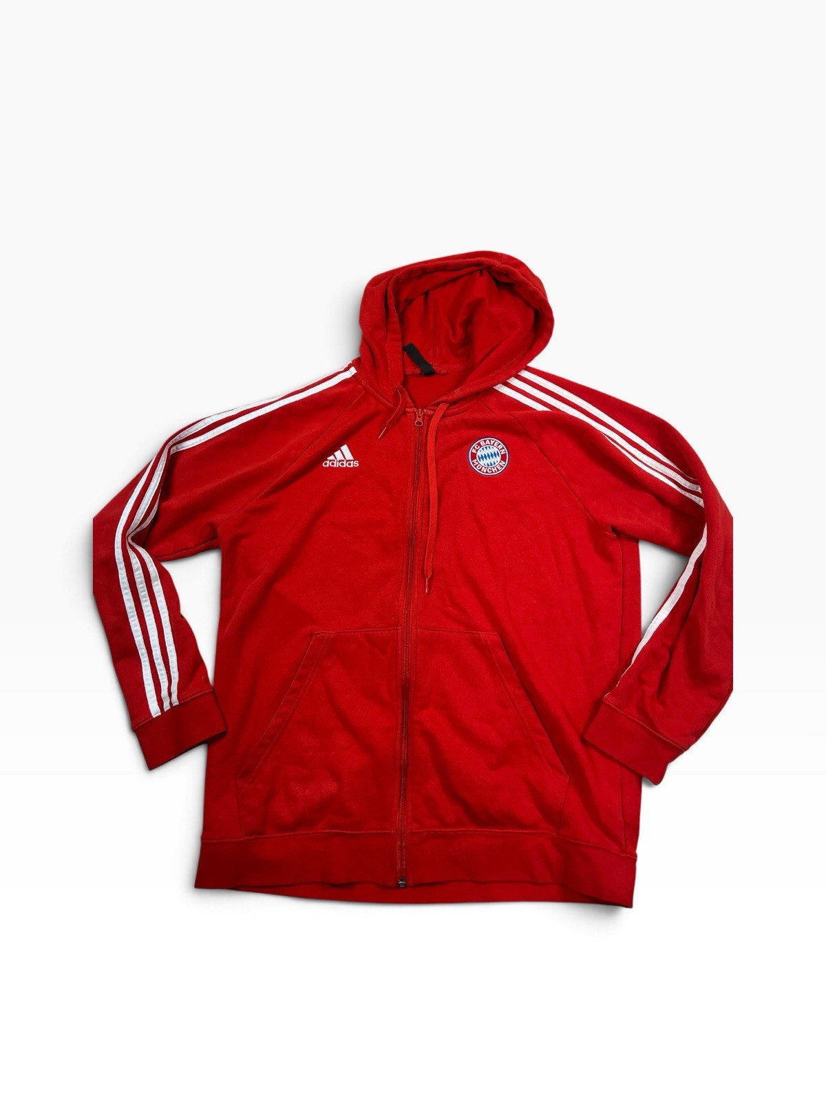 Red adidas FC Bayern Munich Munchen Zipper Hooded Sweatshirt Men\'s L Large Red adidas FC Bayern Munich Munchen Zipper Hooded Sweatshirt Men\'s L Large