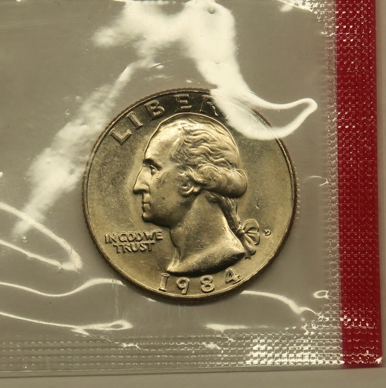 1984 D Uncirculated Washington Quarter in Mint Cello, 