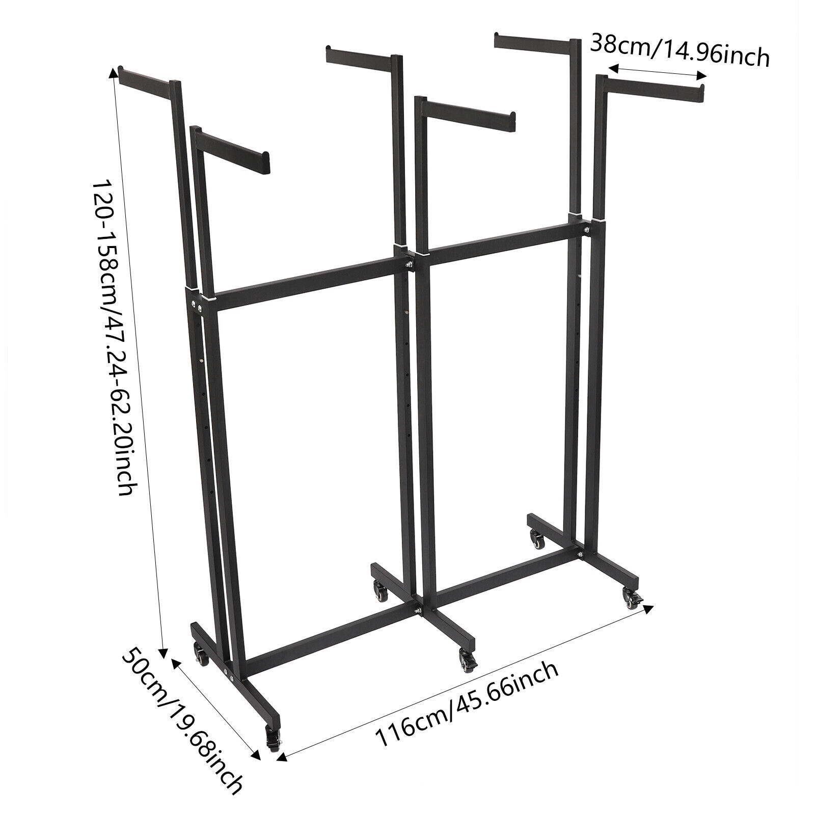6-Arm Adjustable Black Iron Garment Display Rack With Wheels & Feet