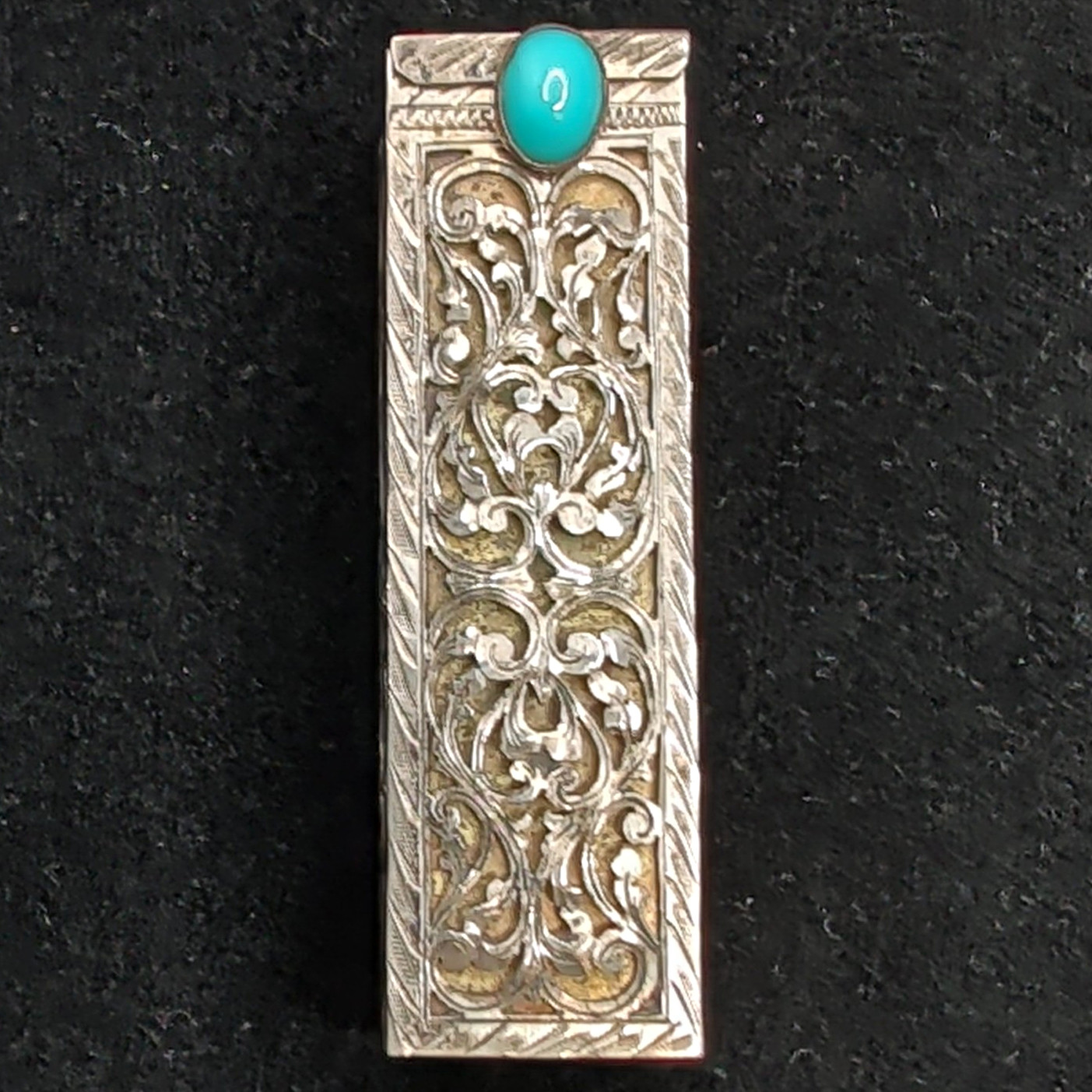 Vintage Ornate Italian 800 Silver Lipstick Holder with Turquoise Cabochon Vintage Ornate Italian 800 Silver Lipstick Holder with Turquoise Cabochon