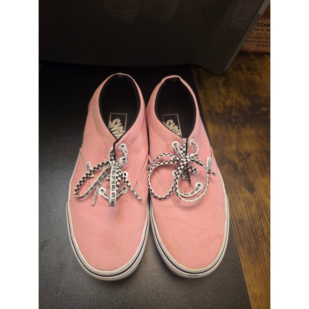 Vans Era Pink Canvas Low Top Sneakers Checkered Laces Womens 7.5 721356 Vans Era Pink Canvas Low Top Sneakers Checkered Laces Womens 7.5 721356