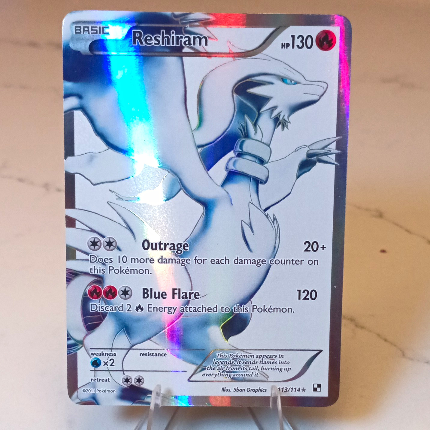 2011 Reshiram Black & White 113/114 Holo Full Art EN 2011 pokemon rare card