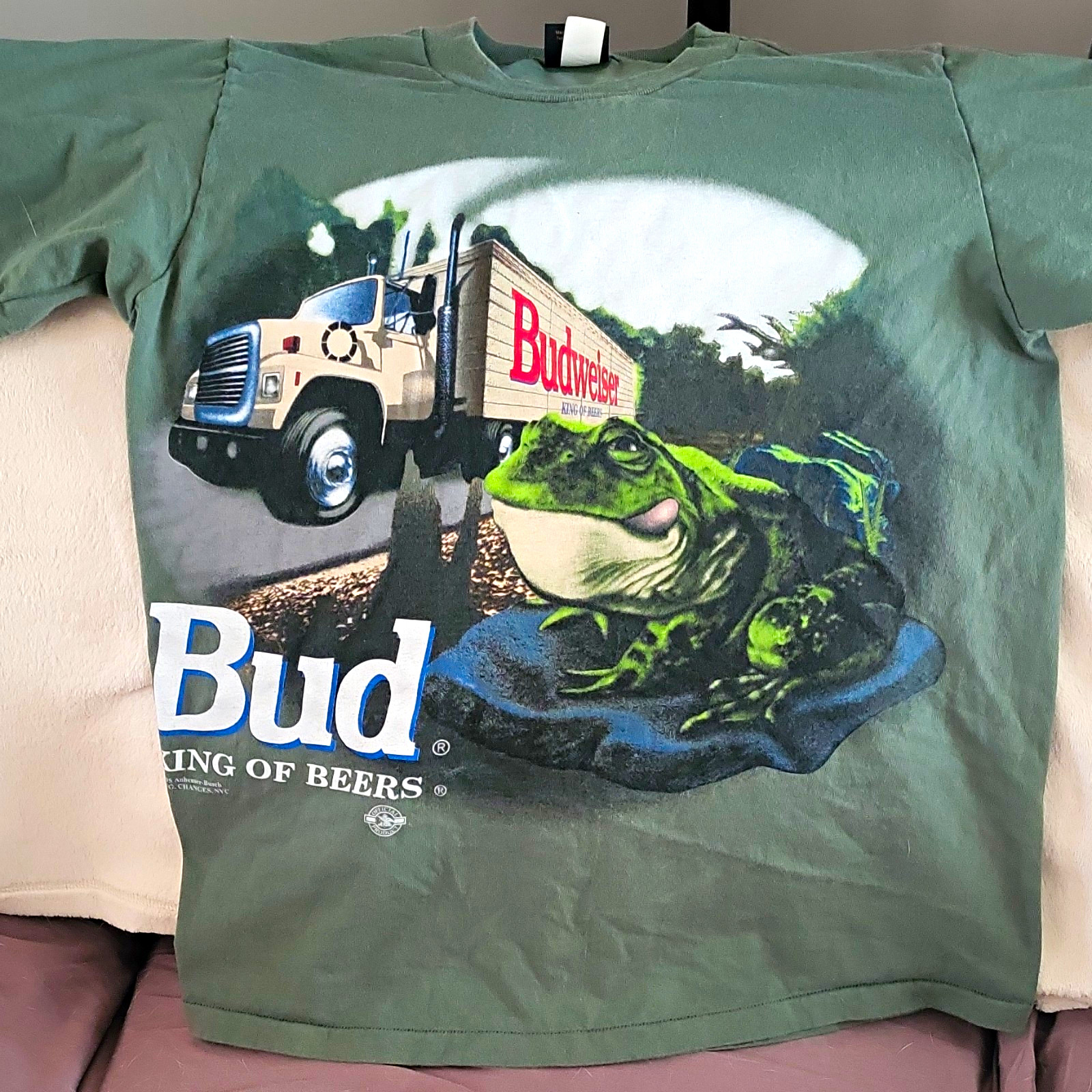 Vtg 1995 Budweiser Frog T Shirt L Double Sided Yeee Haw Truck Beer Changes 90s