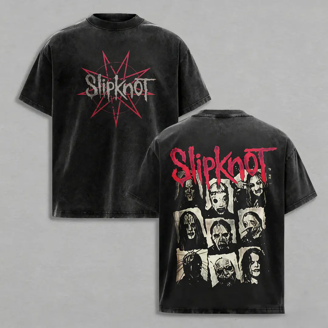 Acid Washed Slipknot Band Punk Y2K Unisex Cotton T-shirt