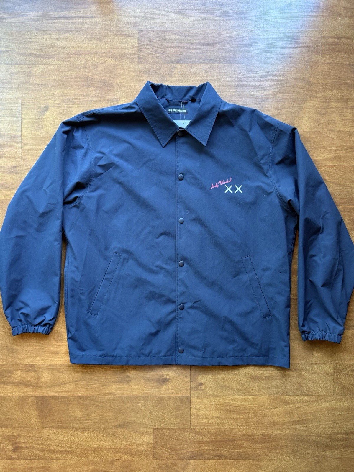 NWT RARE SAMPLE Uniqlo KAWS x Andy Warhol Coach Jacket Navy 476316 Size XXL 2XL NWT RARE SAMPLE Uniqlo KAWS x Andy Warhol Coach Jacket Navy 476316 Size XXL 2XL