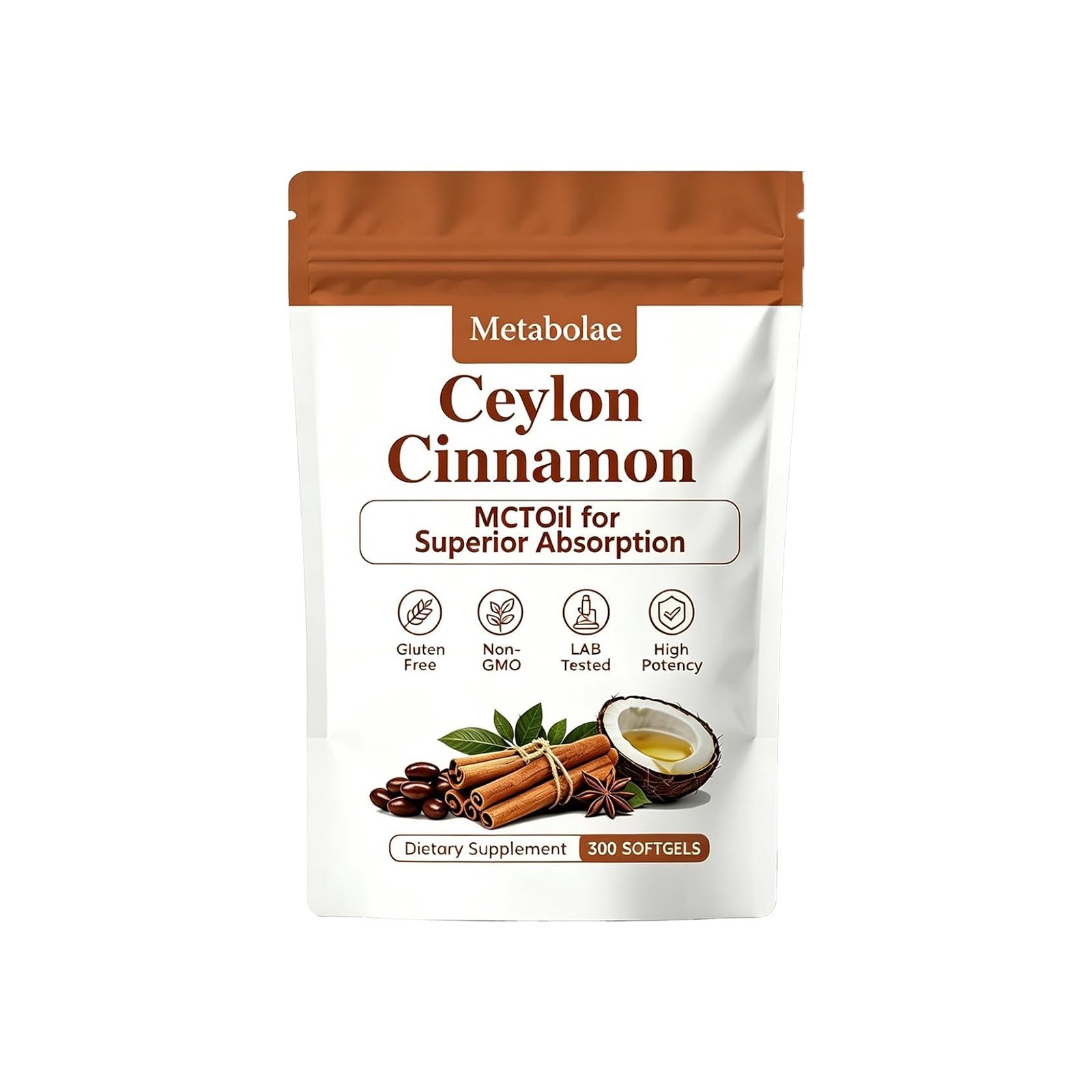 Metabolae Cinnamon MCT Oil Softgels, Non-GMO, Gluten Free, 300 Softgels